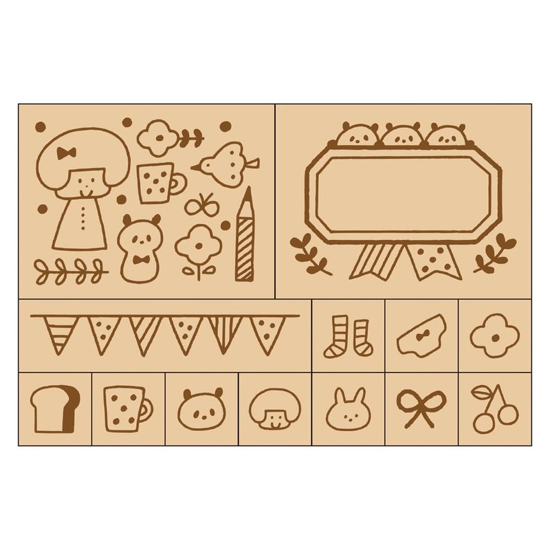 mizutama Marks Wooden Stamp Set Mix MZT-STM2-C