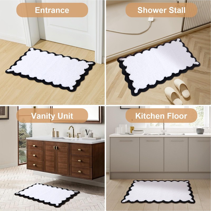 ORTIGIA Cute Scalloped Bathroom Rugs Non Slip Washable, Quick Dry