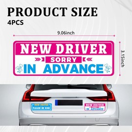 4PCS Student Driver Sticker Magnet for Car,Removable Student Driver Magnet with Reflective Design for Night Visibility,Strong Magnetic New Drivers Magnets for Car Accessories