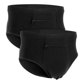 LUEXBOX 2 Pack Pocket Underwear for Men with Secret Hidden Front Pocket, Travel Brief, Mens Underwear X-Large Size (Black)