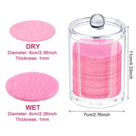 Geiserailie 50 Pieces Compressed Natural Facial Sponges Round Soft Face Exfoliator Cleansing Sponge Reusable Cosmetic Sponge with Clear Plastic Sponge Storage Jar, Makeup Removal (Pink)