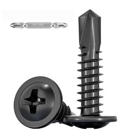 FandWay 80Pcs Wafer Head Self Tapping Screws Black for Steel,M4.2x38mm Self Drilling Screws for Metal,Modified Truss Head Tek Screw,410 Stainless Steel Sheet Metal Screw for Alu Wood Plastics.