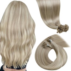 LaaVoo K Tip Hair Extensions Real Human Hair Blonde Ktip Human Hair Extensions Ash Blonde Mixed With Bleach Blonde Ktip Human Hair Extensions 50g/50s 16 Inch