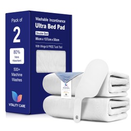 Vitality Care Premium Waterproof Mattress Protector for Incontinence & Bedwetting C Washable, Reusable Bed Pad Absorbs 8 Cups C Fitted Design with Secure Tucks C Double Bed Size, 86x137 cm