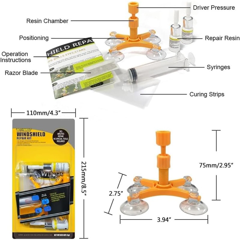 GLISTON Car Windshield Repair Kit for Auto Windscreen Chips and