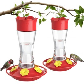 Kingsyard 2-Pack Glass Hummingbird Feeder for Outdoors Hanging, 10 oz Leak-Proof Humming Bird Feeders with Ant Moat & Bee Proof Feeding Ports, Hummingbird Gift for Bird Lovers (Clear)