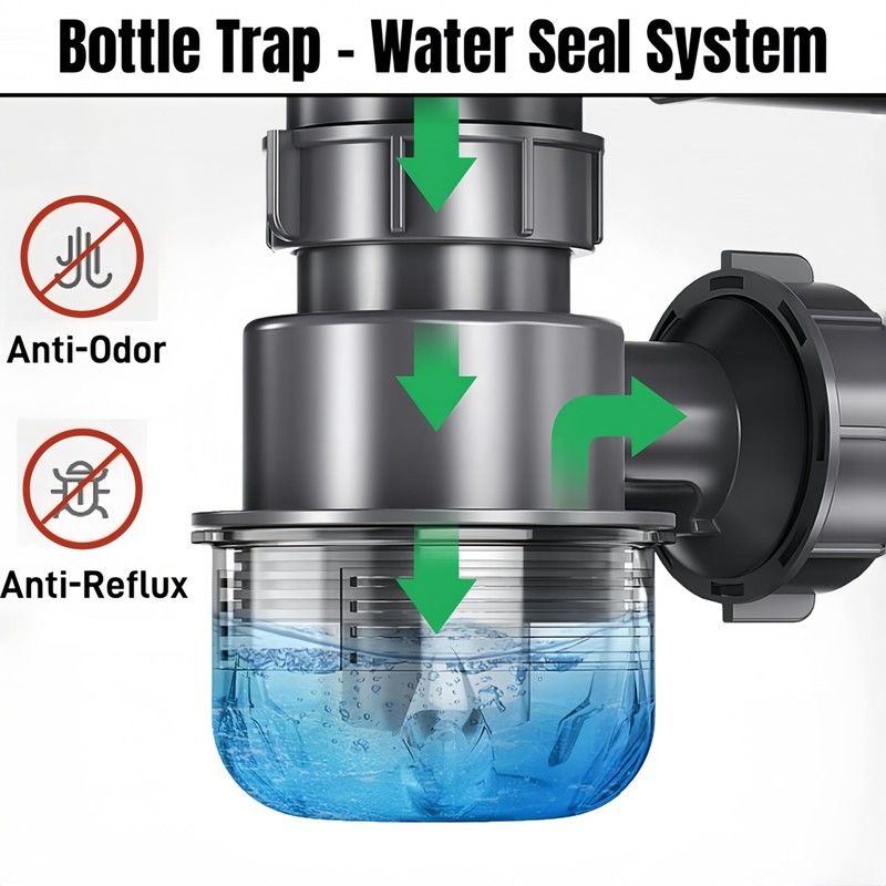 1-1/2"×1-1/2" Clear Removable Bottle Trap, P-Trap Replacement, Easy Cleaning, for