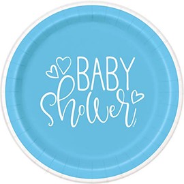 Unique 73384EU Eco-Friendly Paper Plates-18 cm-Blue Hearts Baby Shower-8 Count (Pack of 1), Multicolour