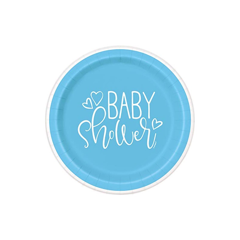 Unique 73384EU Eco-Friendly Paper Plates-18 cm-Blue Hearts Baby Shower-8 Count
