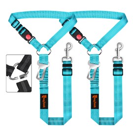 Removable Dog Seat Belt Harness for Car, 3 in 1 Pet Dog Car Seatbelt Leash, Retractable Restraint Secures to Vehicle Headrest & Adjustable Reflective Bungee Dog Seatbelt Tether, Blue