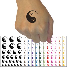 Yin Yang Ghosts Spooky and Cute Temporary Tattoo Water Resistant Fake Body Art Set Collection - Purple (One Sheet)