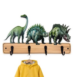 Midrean Wooden Safari Animal Dinosaur Nursery Kids Towel Coat Rack Wall Mount Cute Toddler Children Keys Hanging Backpack Bedroom Wall Hooks