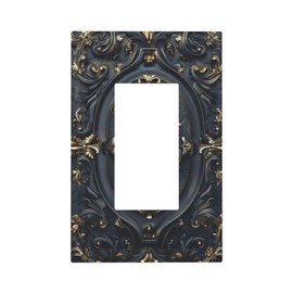 Retro Blue Gold Floral Plant Flowers 1 Gang Decorator/GFCI Light Switch Cover Decorative Single Rocker/Decor Outlet Wall Plate Electrical Faceplate Luxury Baroque Style
