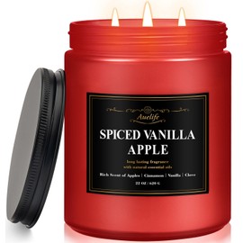 Auelife Spiced Vanilla Apple Scented Candle – 22oz Large 3-Wick Soy Candle, Cozy Fall & Autumn Candles for Home, Holiday Gift for Women & Men