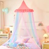 Kids Bed Canopy, Rainbow Mesh Canopy with Lace Dustproof Roof Princess Mosquito Net for Baby Crib Girls Bed Room Decor Playing Reading Nook (Pink)