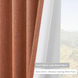 UHITECH Blackout Curtains for Living Room 35 Inch Long Short Linen 100% Black Out Curtain Bedroom Window Panels Thermal Drapes Back Tab Terracotta