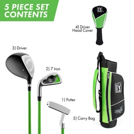 PGA TOUR Kids Golf Club Set for Ages 3-5 (3’6”-4’1”) – Left Handed Junior Beginner Starter Set with Driver, 7 Iron, Putter & Lightweight Stand Bag – Youth Golf Clubs for Boys & Girls by Golfgen