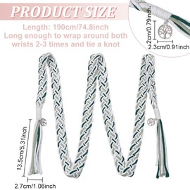 FREEBLOSS 75 Inch Wedding Lasso Rope in Soft Cotton Handfasting Cord for Wedding Traditional Cord Lasso Rope with Pendants Hand Tieing for Ceremony Unity Rituals Green and White
