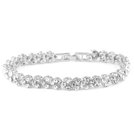 Chaioe Rhinestone Tennis Bracelet Silver Bangle Bracelets Wedding Crystal Hand Chain Jewelry Accessories for Women and Girls