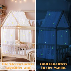 ToxyJopy House Bed Canopy Set - 2-Piece Bed Canopy House Bed with Luminous Stars - House Bed Decoration with Organic Cotton Bunting - Dreamy Children's Room Decoration