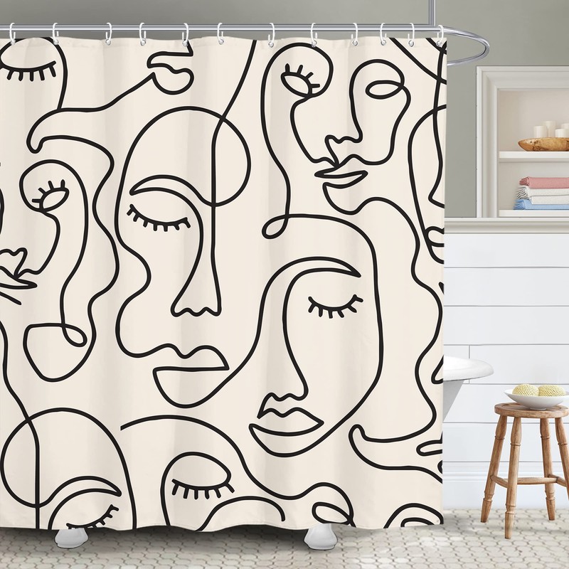 Yookeb Abstract Face Minimalist Modern Bathroom Shower Curtain Line Art