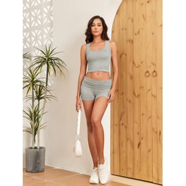 Famulily 2 Piece Outfits For Women Y2k Outfits Skims Dupe Casual Lounge Wear Workout Sets Active Wear Grey L