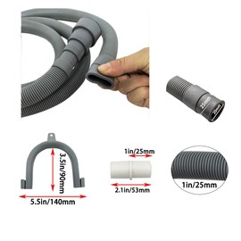 Washing Machine Drain Hose, Drain Extension Kit, Dishwasher Floor Drain Pipe, Equipped with A White Extension, Two Hose Clamps, and A U-Shaped Fixed Hook (6.5FT)