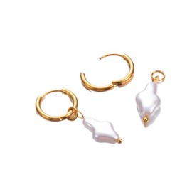 Nature Freshwater Pearl Cross Earrings Necklace Elegant Christian Pearl Jewelry Beach Baroque Pearl Earrings Necklace for Women-Gold