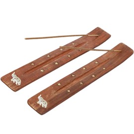 RDNKVB 2 Pcs Elephant Pattern Handmade Wooden Incense Burner with Ashtray for Home Decor, Meditation and Yoga