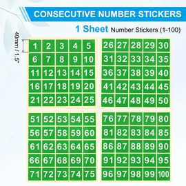 PATIKIL 1.5" Consecutive Number Stickers 1-100, Square Self-Adhesive Vinyl Number Decals for Inventory Storage Organizing, Locker, Toolbox, Bins, Indoor Outdoor, Green