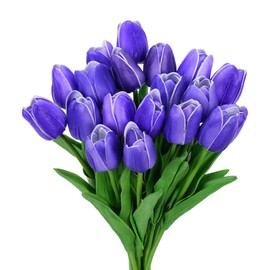 Beksodi Artificial Tulips Flowers, 20 Pcs Real Touch Latex Fake Tulips Flowers for Christmas Centerpiece Mother's Day Women's Day Gifts Flowers in Home Kitchen Wedding Decorations, DarkPurple1
