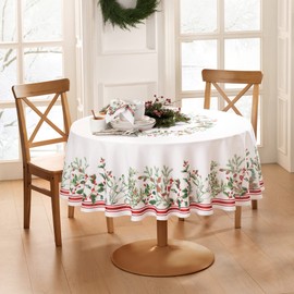 Elrene Home Fashions Winter Holiday Berry Bordered Tablecloth, Decorative Christmas Table Cover, 60" X 84", Oval, Multi Color
