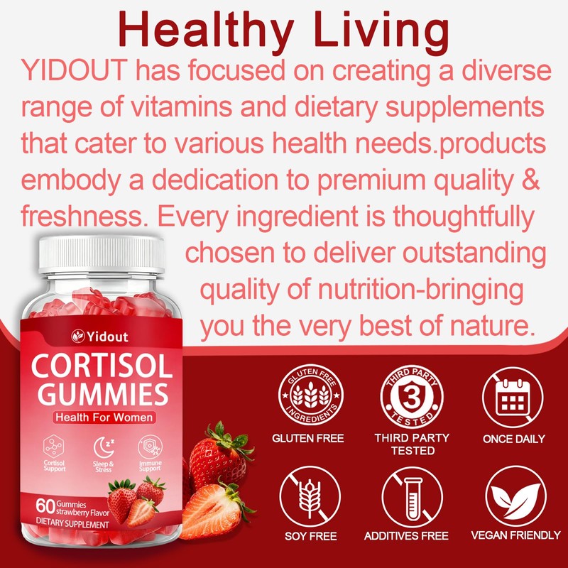 Cortisol Gummies Ashwagandha Rhodiola, Strawberry Wellness Chews for Adults