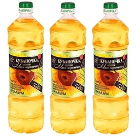 "Kubanochka" REFINED Deodorized Winterized Sunflower Oil TOP GRADE 1L x 3 PACK NO Preservatives & GMO Product of Russia Масло «Кубаночка» подсолнечное рафинированное Премиум 1 л