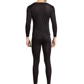 Fashion Silk Men's Silk Long Johns|V-Neck Mens Silk Long Underwear | Mulberry Silk Thermal Underwear Sets& Base Laye(L, Black)