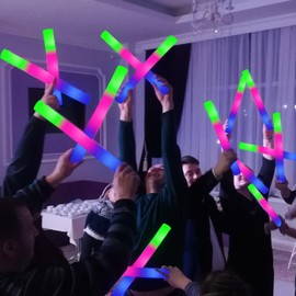 WQAPVHBG 32 Pcs Foam Glow Sticks Bulk,Glow Foam Sticks with 3 Modes Colorful Flashing, Glow in the Dark Party, Light Up Sticks For Wedding,Raves,Concert,Camping,New Year Carnival(32 PCS)