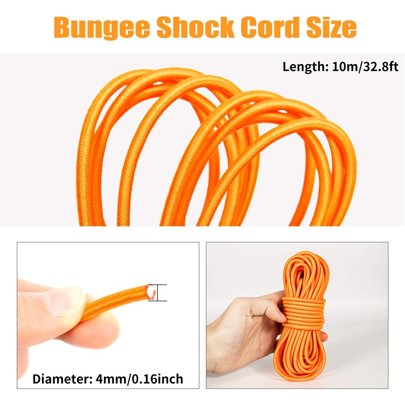Pluzluce Strong Elastic Bungee Shock Cord, 32ft 5/32" (4mm) Stretch