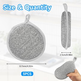 TPTGIAR 5 Pieces Multifuctional Kitchen Sponges Washing up, Reusable Wire Washing up Sponge, non Scratch Wire Dish Cloth Double-sided, Cleaning Sponges Kitchen for Sinks and Pots
