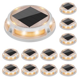 VOLISUN Solar Driveway Lights Dock Outdooor Waterproof Marker Lights,12 Pack Solar Deck Light 2 Colors in 1 Led IP67, Step Light for Driveway Sidewalk Pathway Yard(White/Warm White)