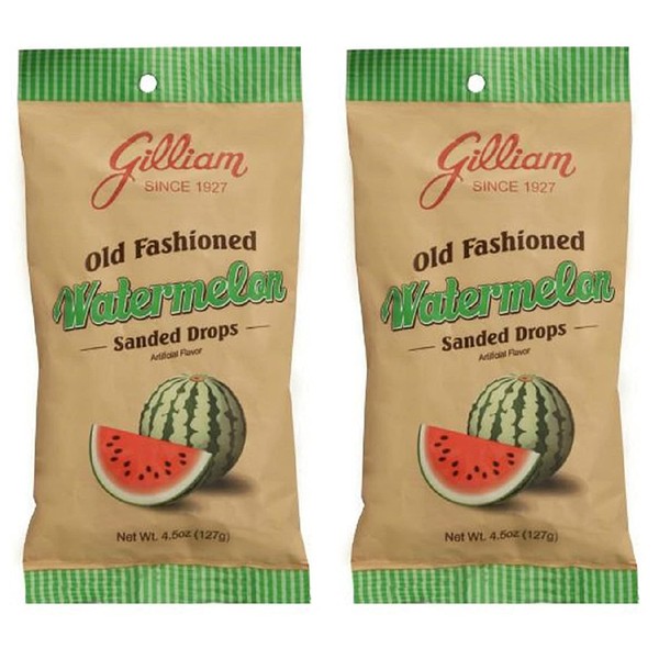 Gilliam Old Fashioned Candy Flavored Sanded Watermelon Drops Pack of 2 (4.5 oz. Bag) (Watermelon)