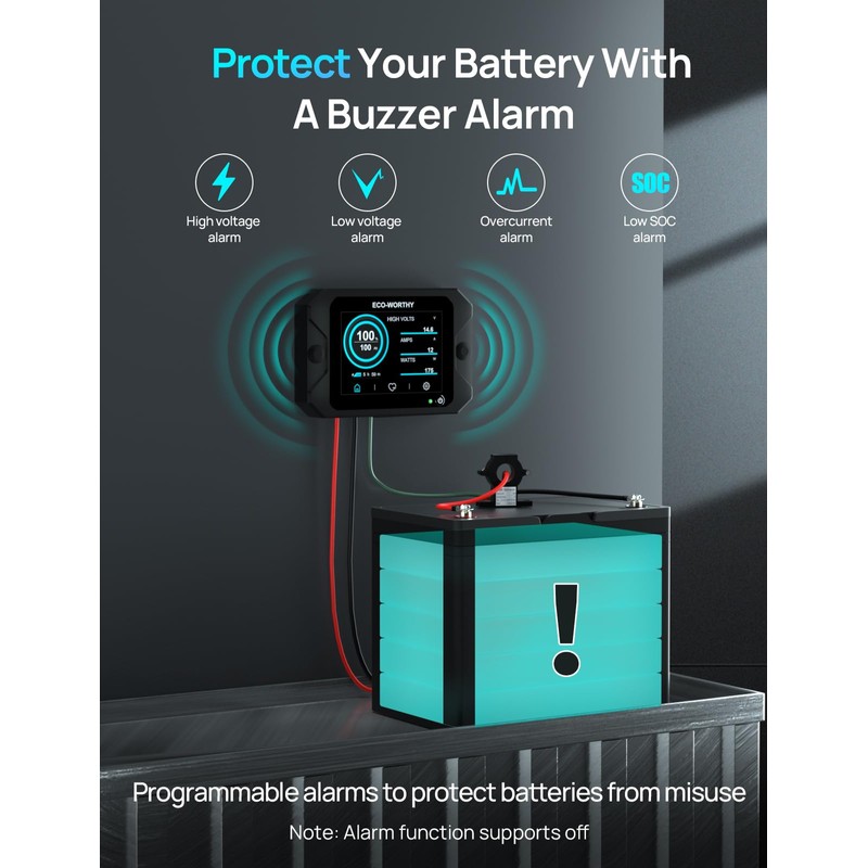 ECO-WORTHY Battery Monitor with Hall Sensor, 300A Touchable Backlight Display