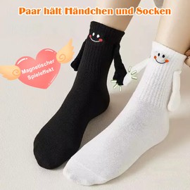 Onperpoe 2 Pairs of Magnetic Socks for Holding Hands Funny Hand in Hand Socks for Couples Magnetic Hand Socks for Teenage Girls Woman Man Christmas Gag Gift, black, white, One size fits all