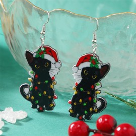 Christmas Earrings for women Christmas Holiday Earrings Colourful Christmas Drop Dangle Earrings - Jingle Bell/Black Cat/Christmas Jewelry for Women Dangling
