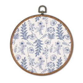 KSDUT Blue Flowers Wall Art Decor - Boho Chinoiserie Flower Textile Wall Art Canvas Frame Hanging Prints, Navy Blue Botanical Wall Art Decor for Grandmillennial Home Bedroom Decorations 10"x10"