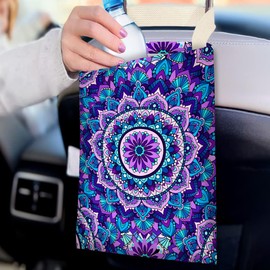 IRADA Car Trash Bag Hanging No Snap Small Garbage Bag for Car Back Seat Cute Printed One-handed Strap Trash Bags Car Accessories-Mandala Flower Car Trash Bags