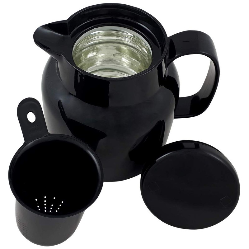 Helios Mondo Plastic Vacuum Flask with Infuser, Black, 14.2 x