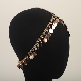 Teyglen Boho Sequin Head Chain Forehead Gold Disc Head Jewelry Wedding Headpiece for Festival Headband Hair Chain Costume Hair Accessories for Women (Gold)