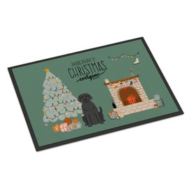 Caroline's Treasures CK7620MAT Black Labrador Christmas Everyone Doormat 18x27 Front Door Mat Indoor Outdoor Rugs for Entryway, Non Slip Washable Low Pile, 18H X 27W