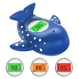 Baby Bath Thermometer, Instant Read Water Thermometer Safety with 3 Color Backlit and Temperature Warning, Room Thermometer Floating Toy for Infant, Toddler, Bathtub, Swimming Pool (Navy Blue)