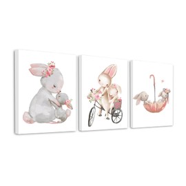 Zamety Set of 3 Pictures for Children's Room, Rabbit Poster, Children's Room, Canvas Pictures for Baby Room with Frame, Children's Pictures for Bedroom, Wall Decoration, Living Room, 21 x 30 cm